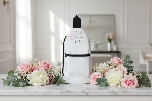 Sling Bag on Counter with Flowers